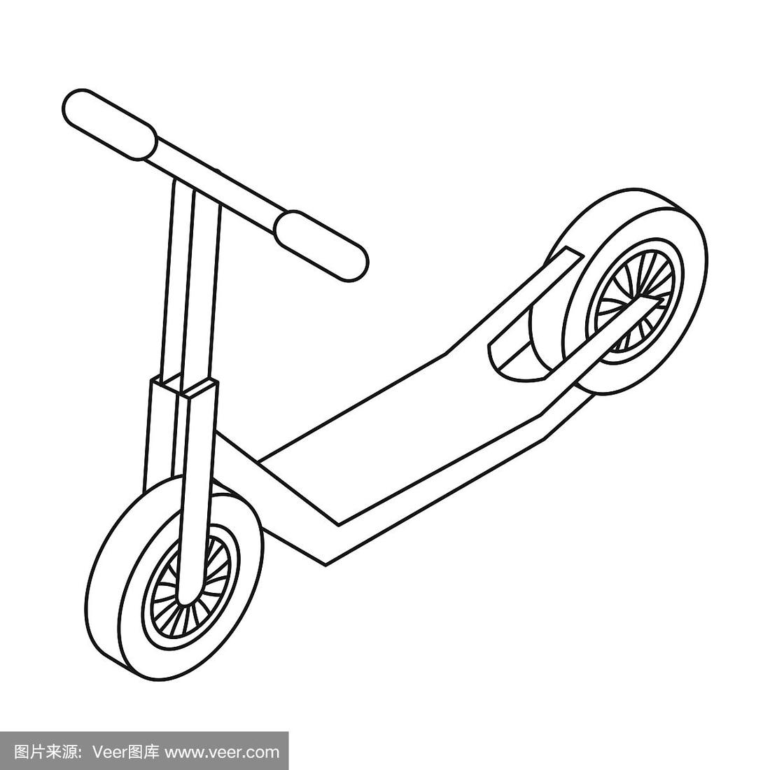 滑板车图标在轮廓风格孤立在白色