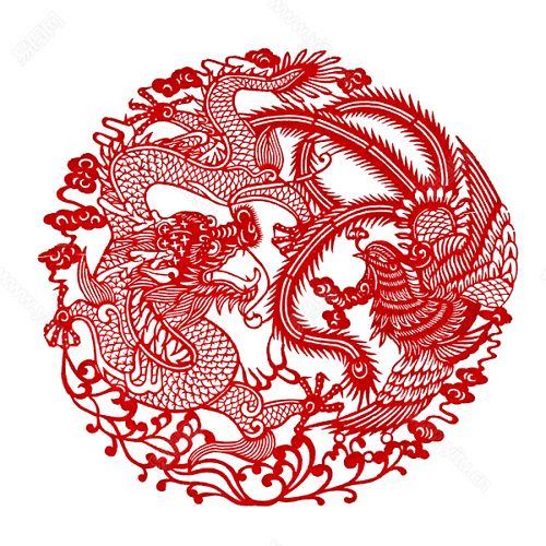 传统中国风龙凤呈祥剪纸图案