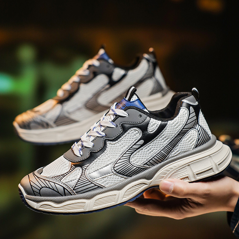 厚底老爹鞋男2023新款男士低帮休闲鞋潮流运动鞋男跑步网面鞋子