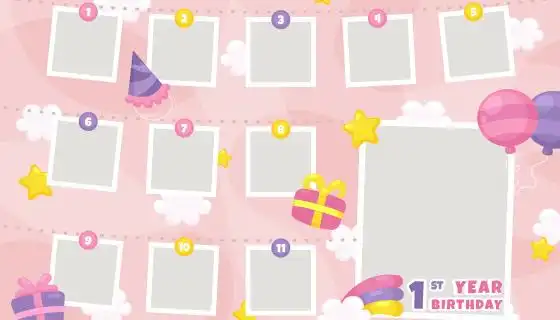 一周岁生日照片拼图矢量素材(ai/eps)