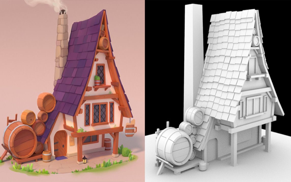 【maya建模】卡通风格,游戏场景3d建模,模型卡线布线讲解