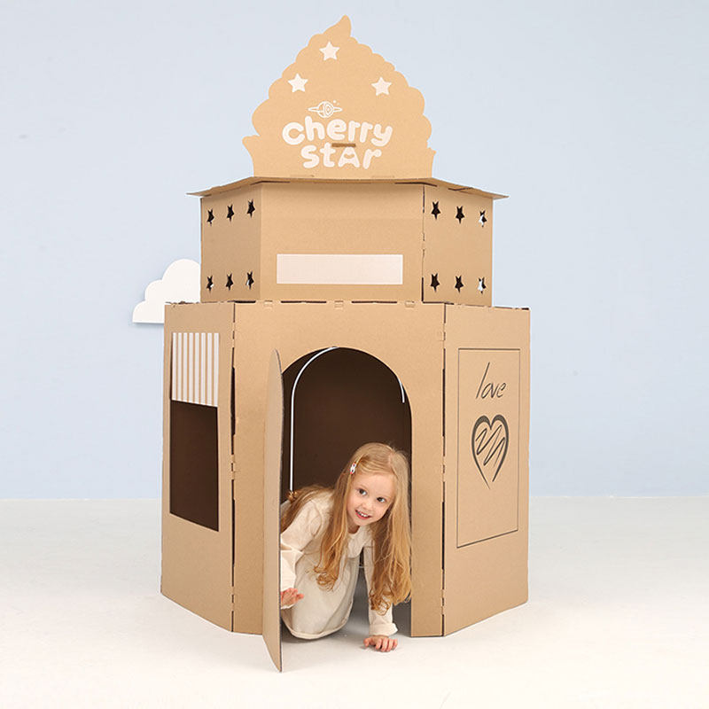 儿童纸箱城堡玩具屋纸壳帐篷娃娃家布置幼儿园手工制作纸板小房子