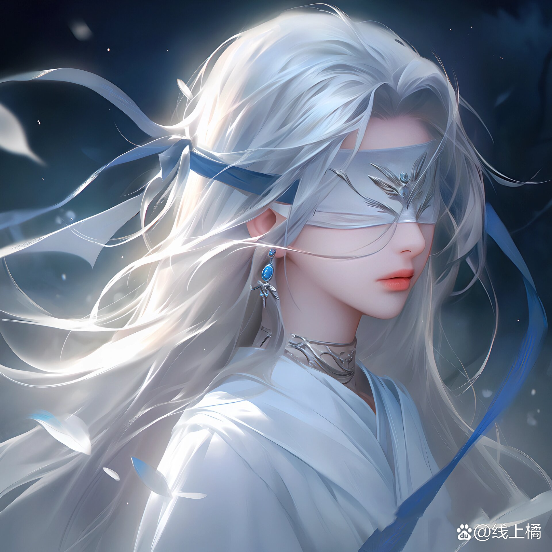 蓝色系蒙眼小姐姐,太美了!|古风女生头像