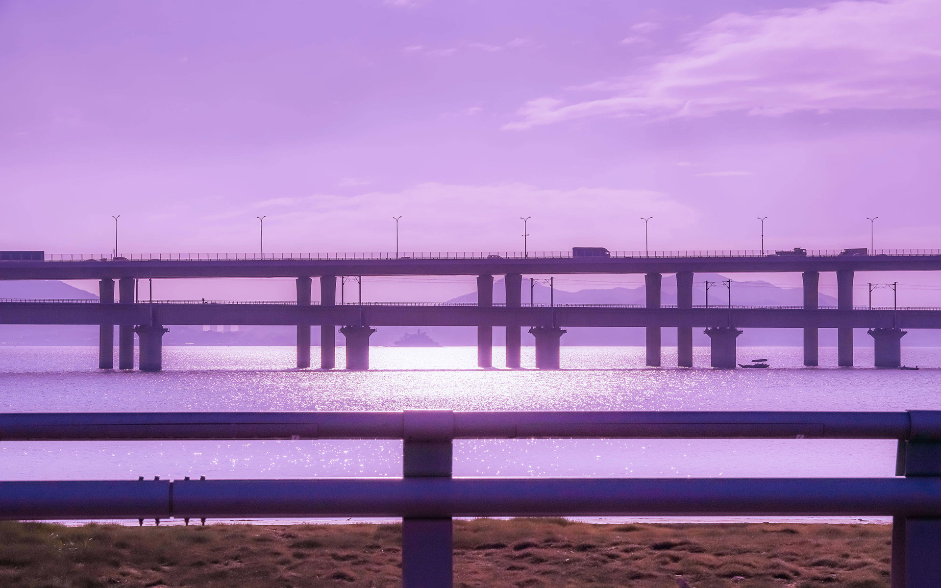 少女心粉紫色天空风景桌面壁纸