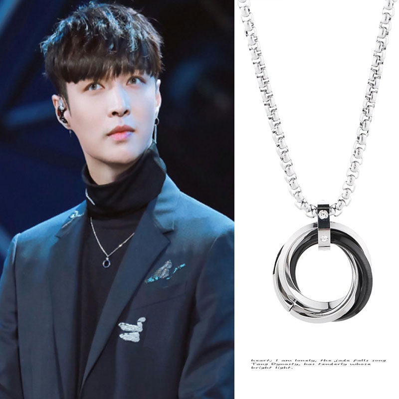 张艺兴同款环环相扣项链男女情侣装饰潮牌百搭钛钢吊坠毛衣链配饰