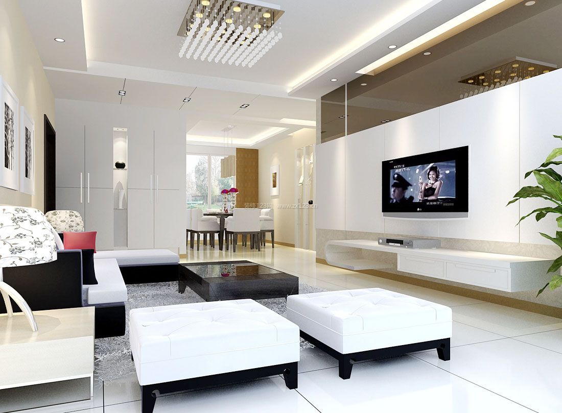 小户型客厅简约装修石膏板吊顶效果图片