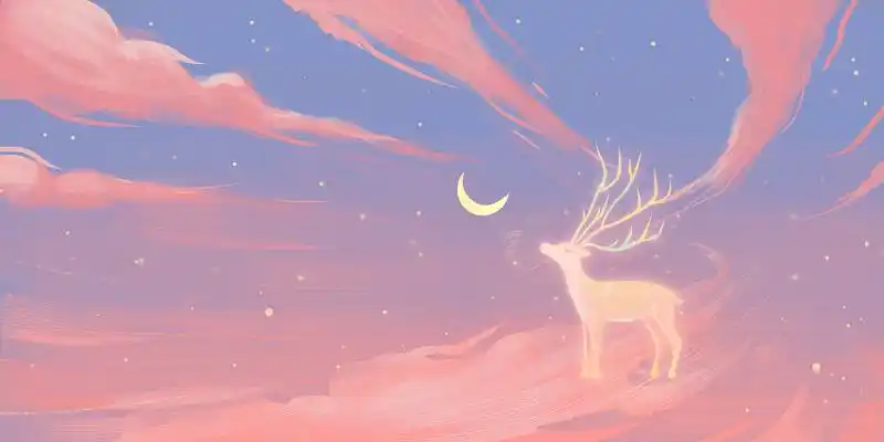 背景星空麋鹿小寒唯美星空下的麋鹿插画海报小寒唯美雪景大寒风景手绘