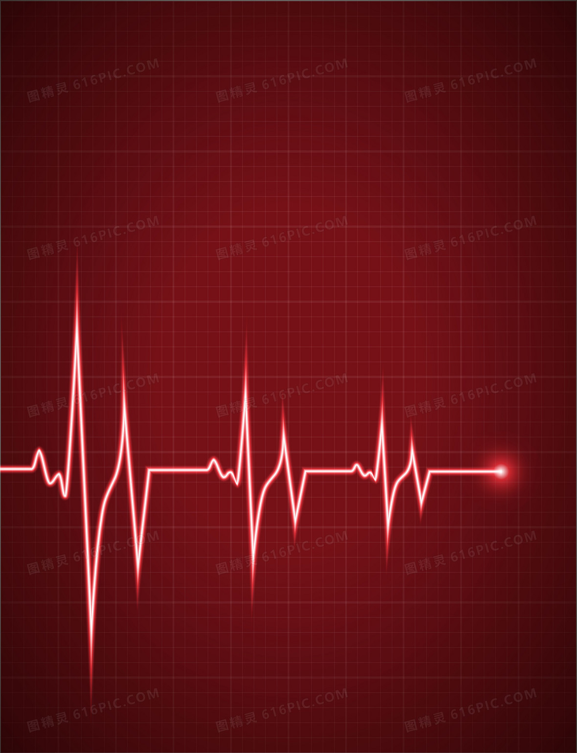 矢量红色卡通心电图健康背景