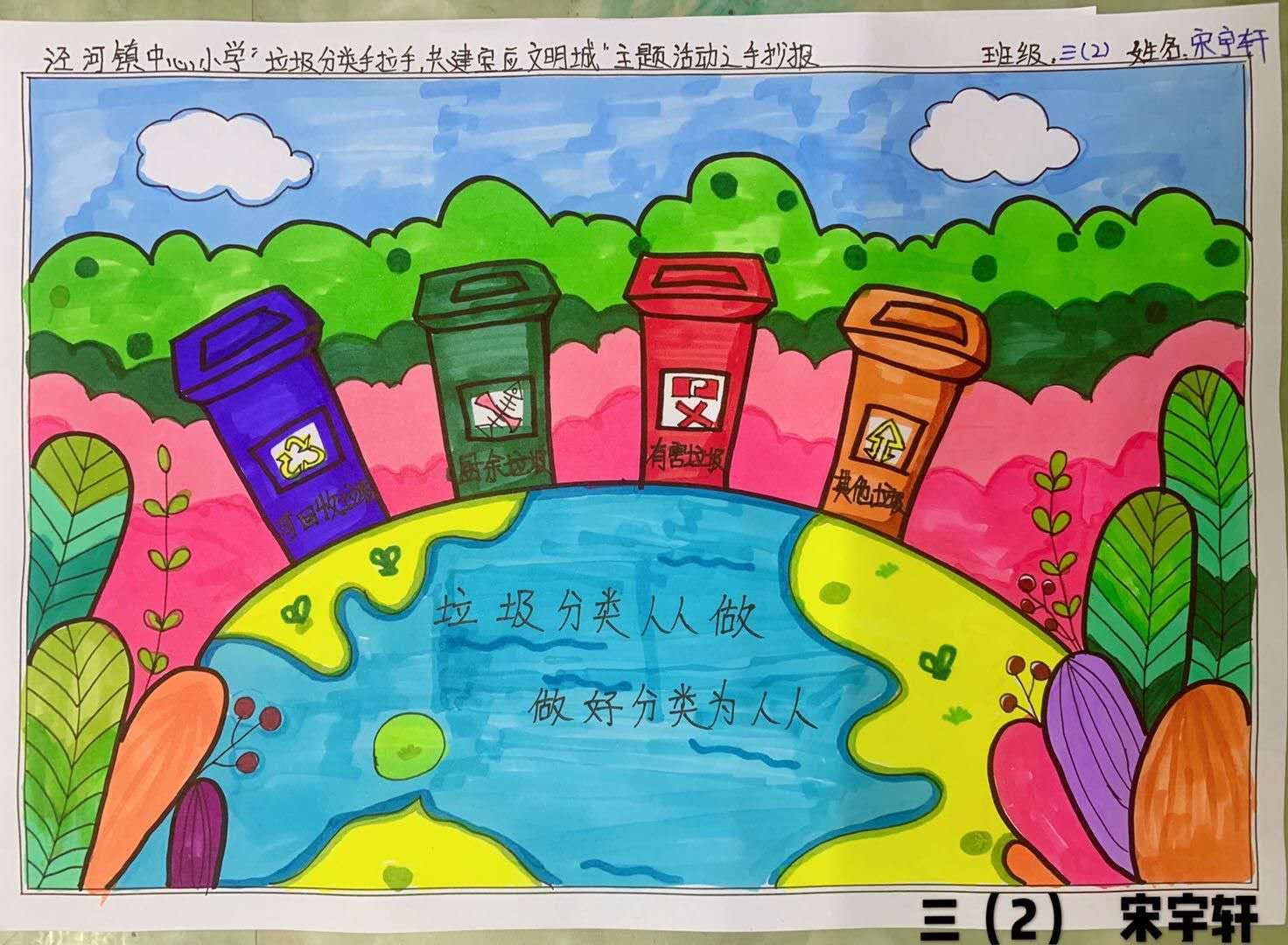 宝应泾河小学开展"垃圾分类"主题手抄报,宣传画活动