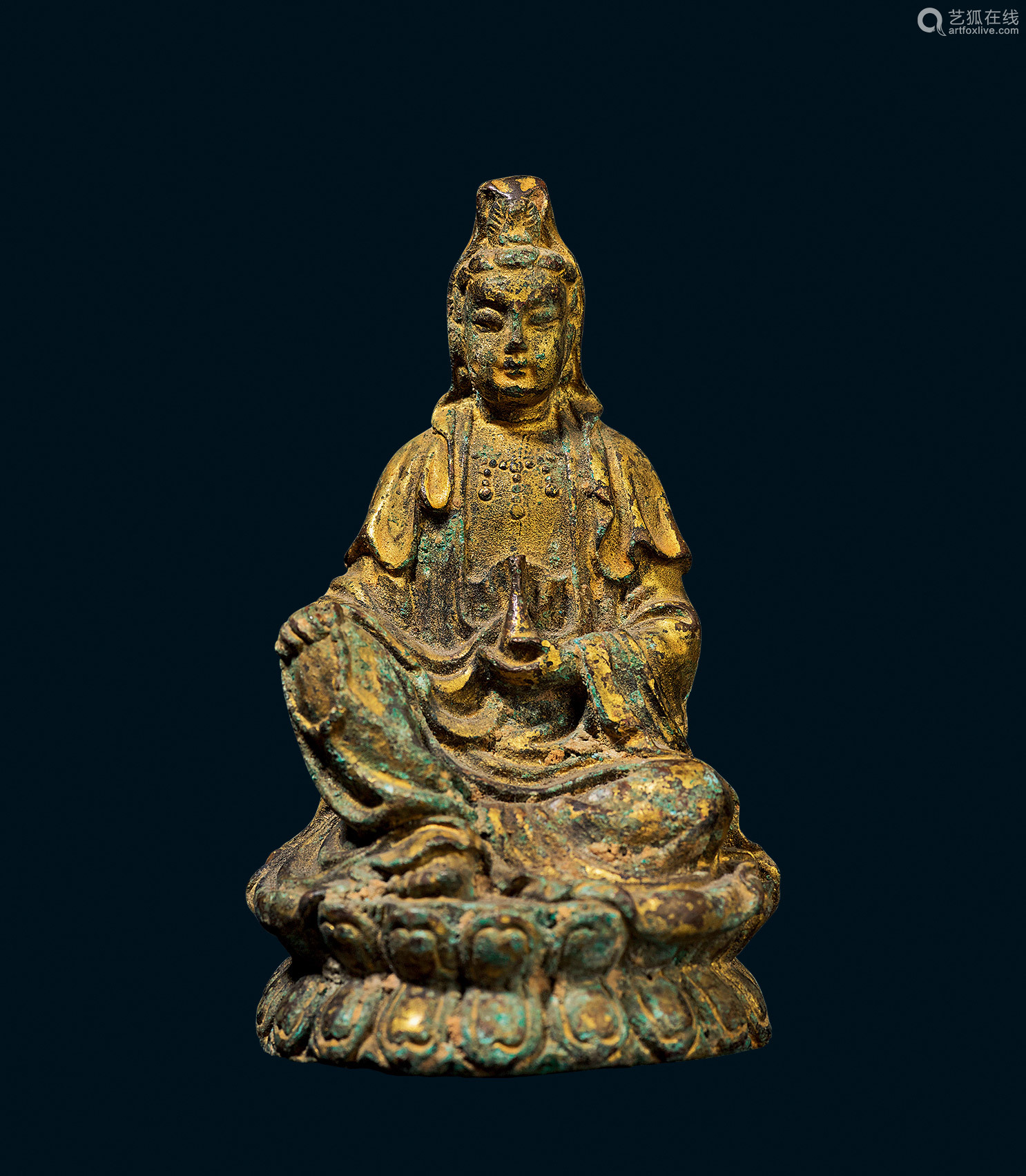 清代铜鎏金观音菩萨像