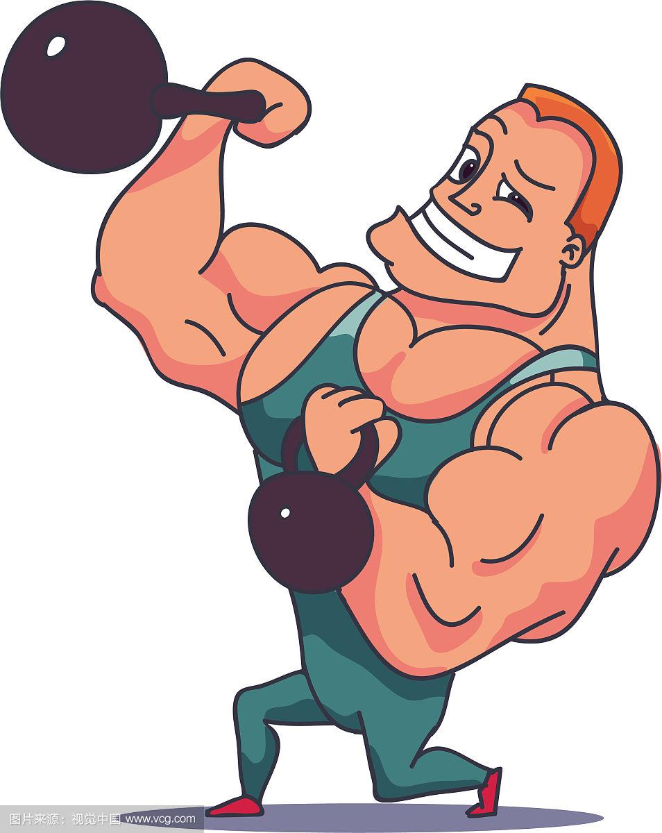 卡通人物肌肉男人与壶铃
