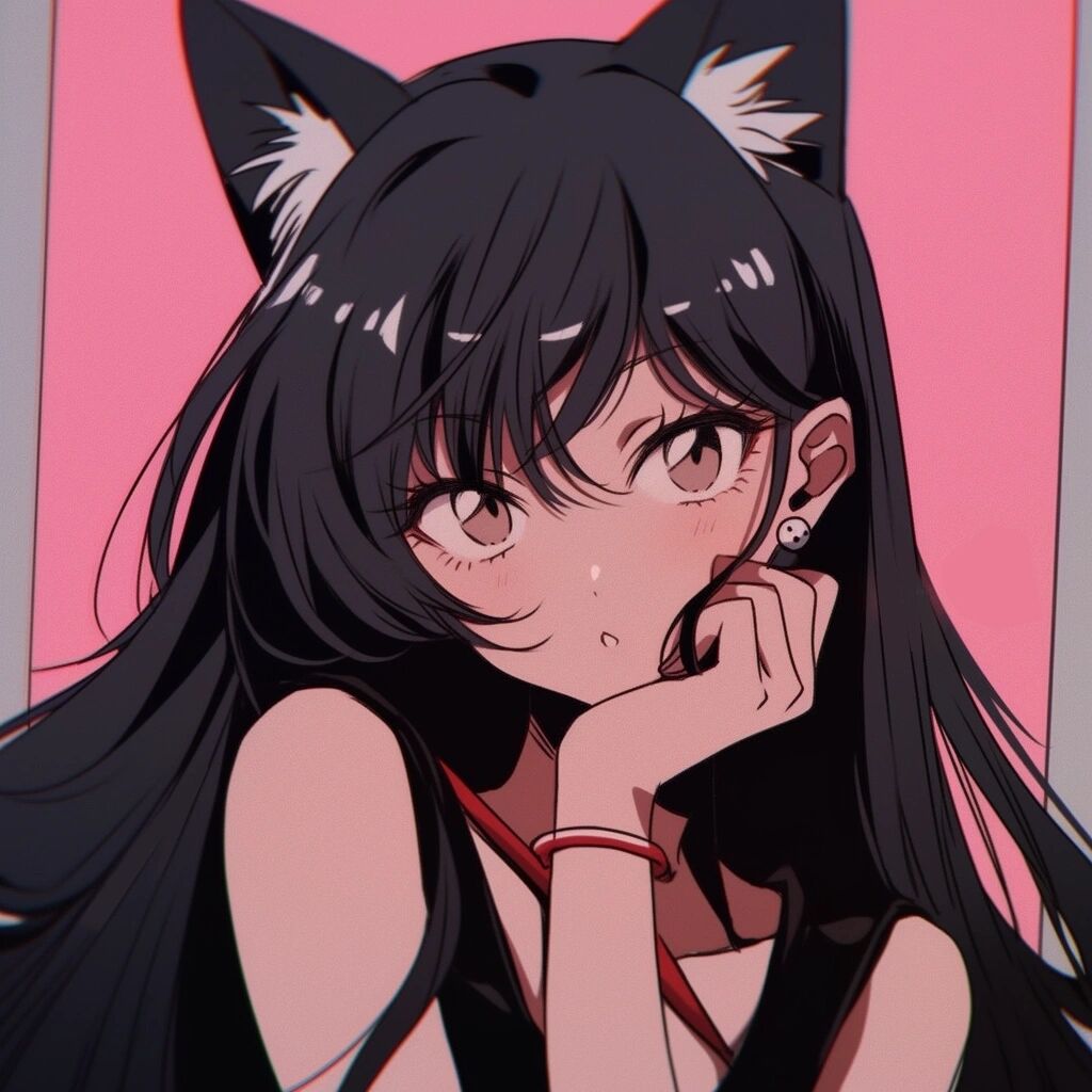 midjourney|旧漫头像-复古蒸汽波-甜酷猫女