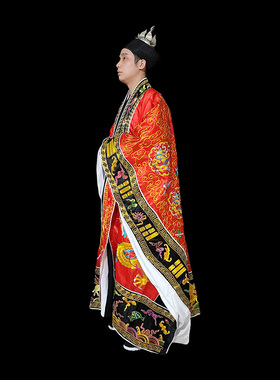 九龙机绣金线慈溪红色高功绛法衣