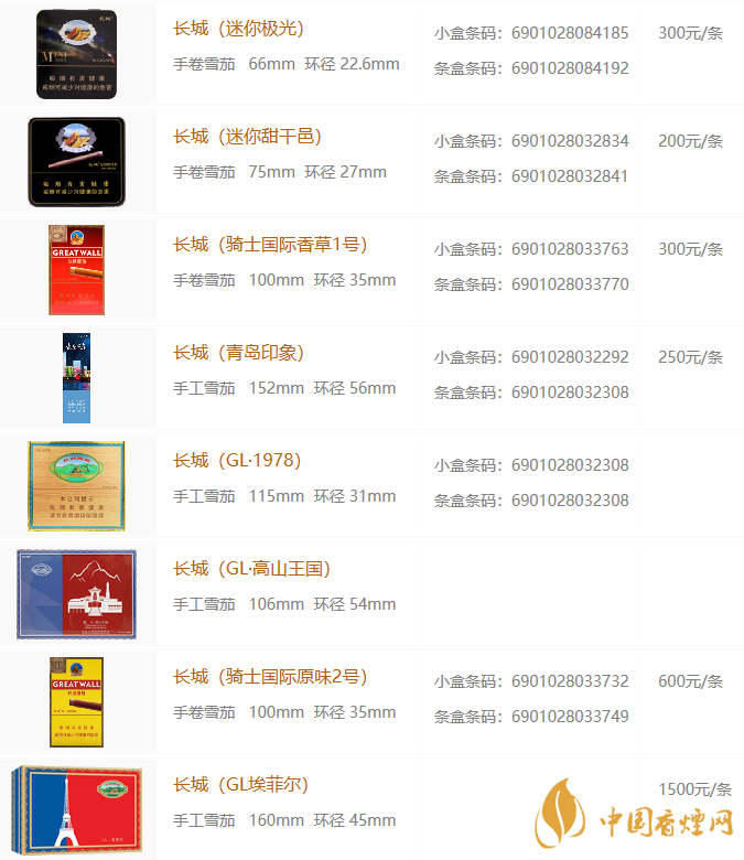 长城香烟价格表图2020长城香烟多少钱一包