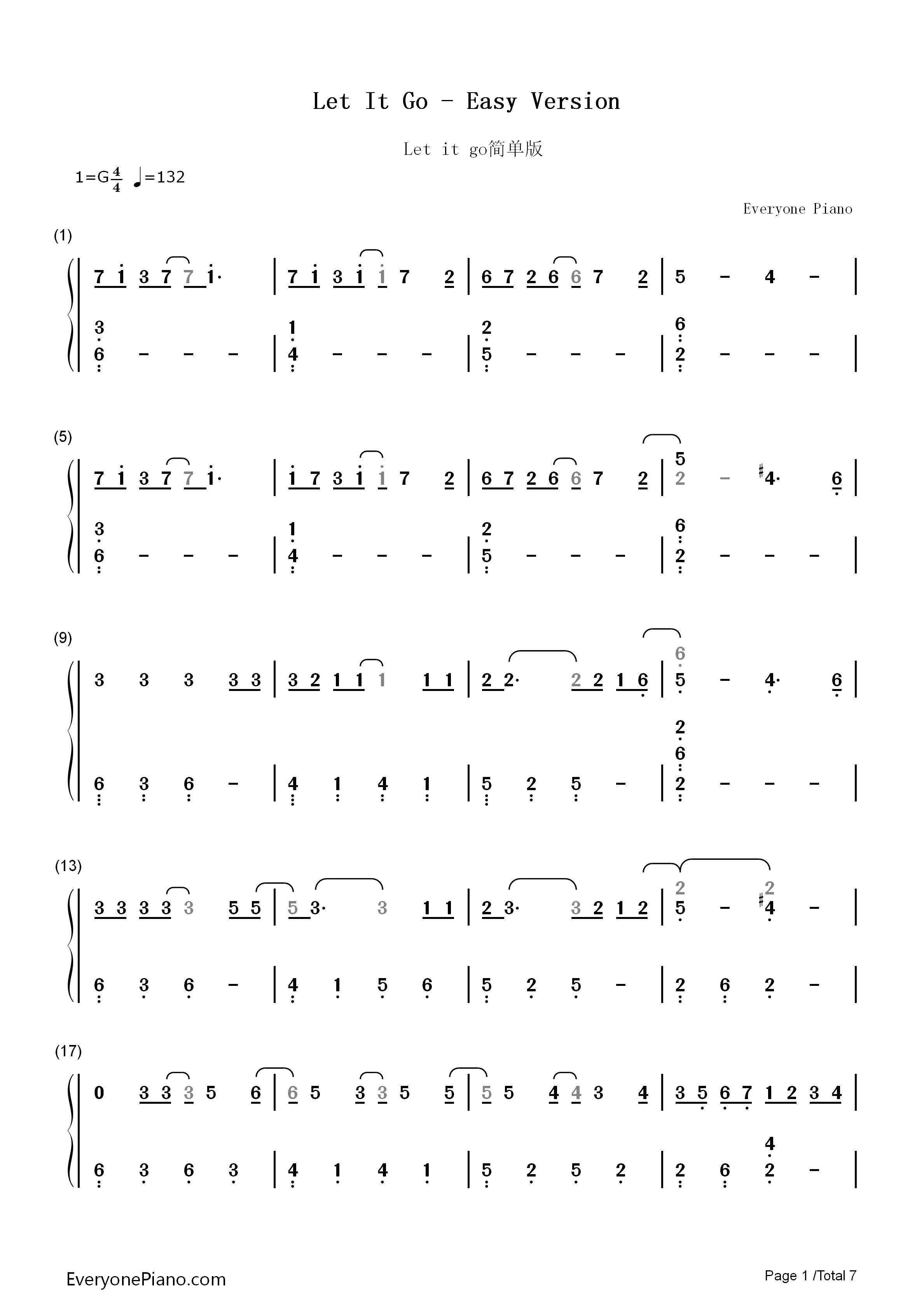 let it go简单版-冰雪奇缘主题曲双手简谱预览1