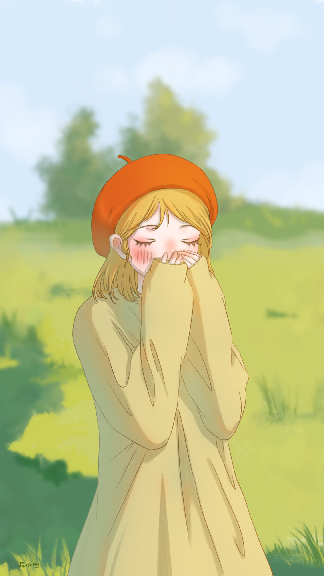 清新森系少女插画手机壁纸