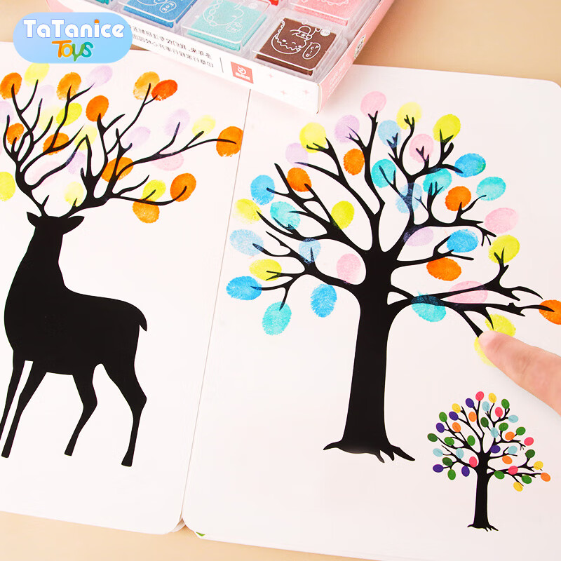 tatanice儿童手指画颜料可水洗印泥盘台12色diy绘画套装画画玩具生日