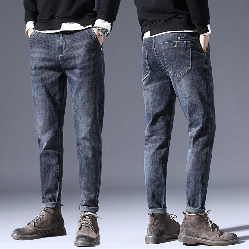 yuansu秋季萝卜裤男士宽松牛仔裤男直筒哈伦裤港风潮牌弹力修身休闲