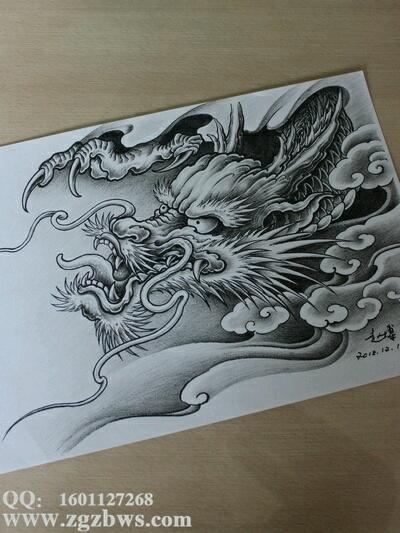 作品简介:云中龙纹身图案手稿