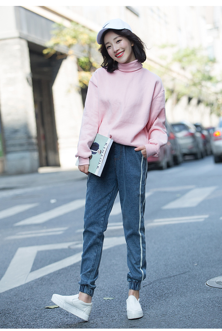 春季新款 2016韩版束脚裤松紧腰哈伦牛仔裤女小脚裤