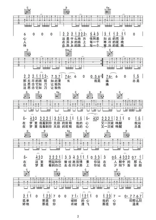 故乡吉他谱-许巍-g调原版弹唱谱-吉他演示教学1