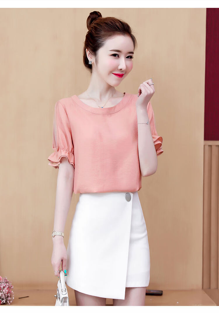 夏天青少女士雪纺衫短袖女装夏装2020年新款潮女士衬衫时尚气质夏季上