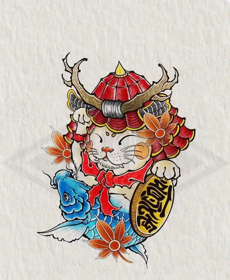 招财猫,#纹身图案手稿 #无信仰不刺青 #纹身师日常 #手稿 - 抖音