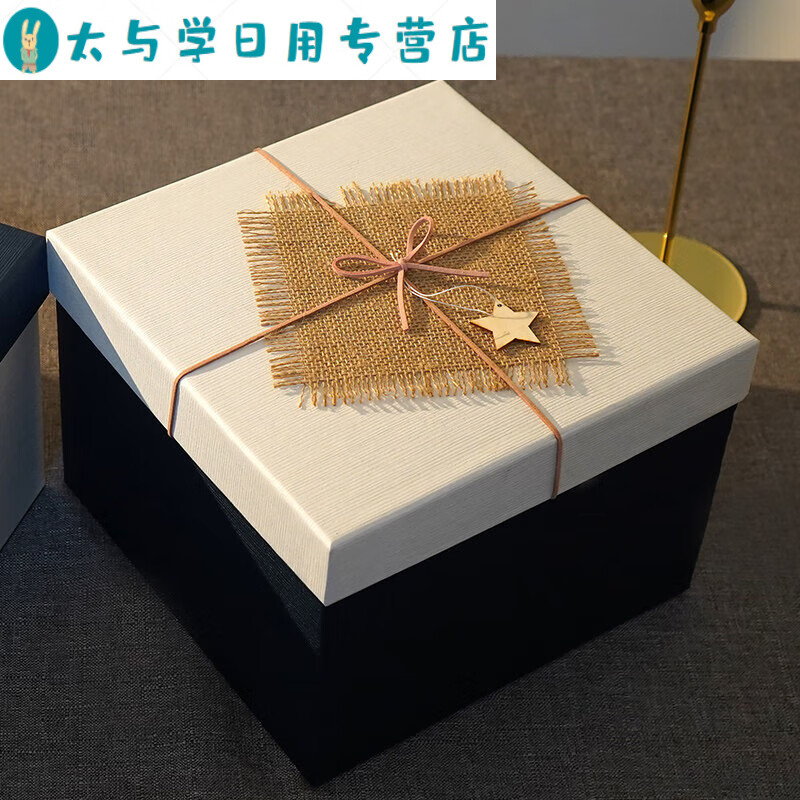 盒子仪式超大号礼物盒生日礼物包装盒感伴手礼盒 超大正方形白盖蓝底