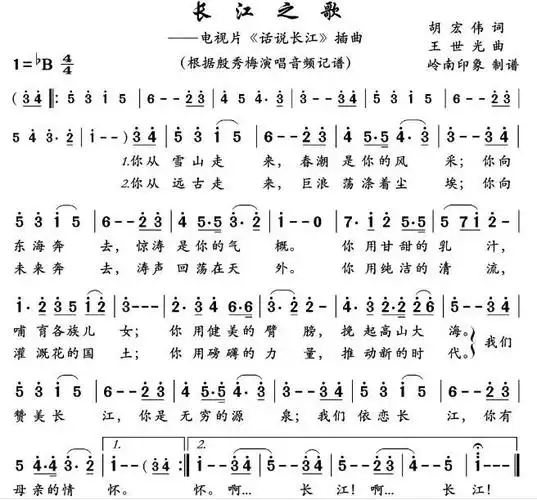 《长江之歌》是大型电视纪录片《话说长江》主题歌,由王世光作曲