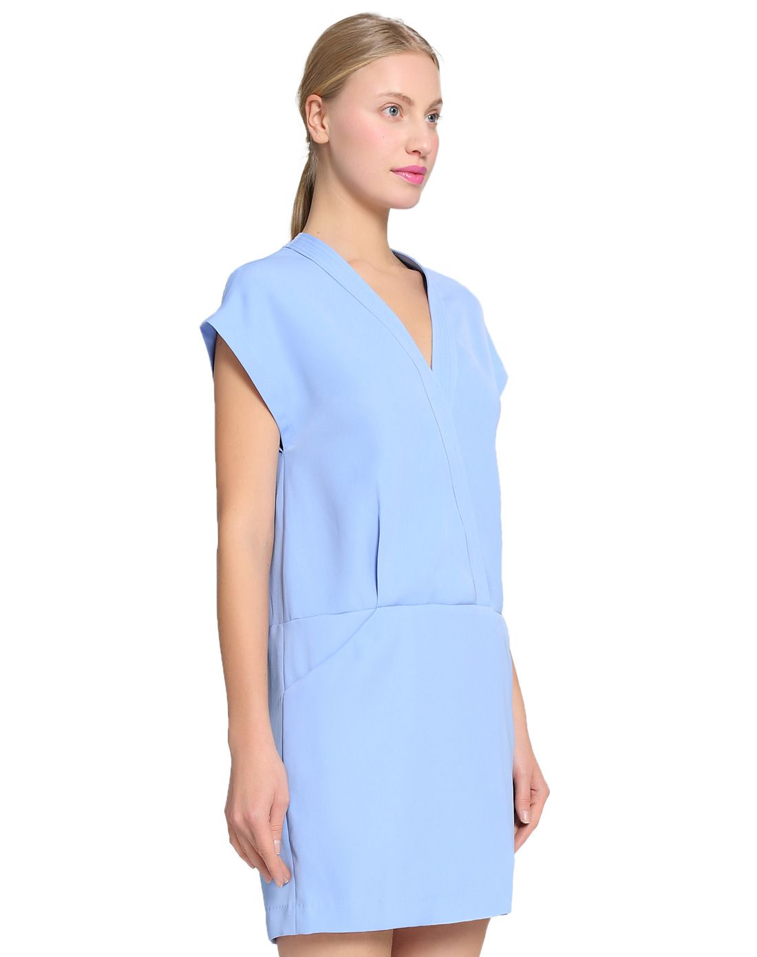 女款湖蓝色简约时尚清新短袖连衣裙