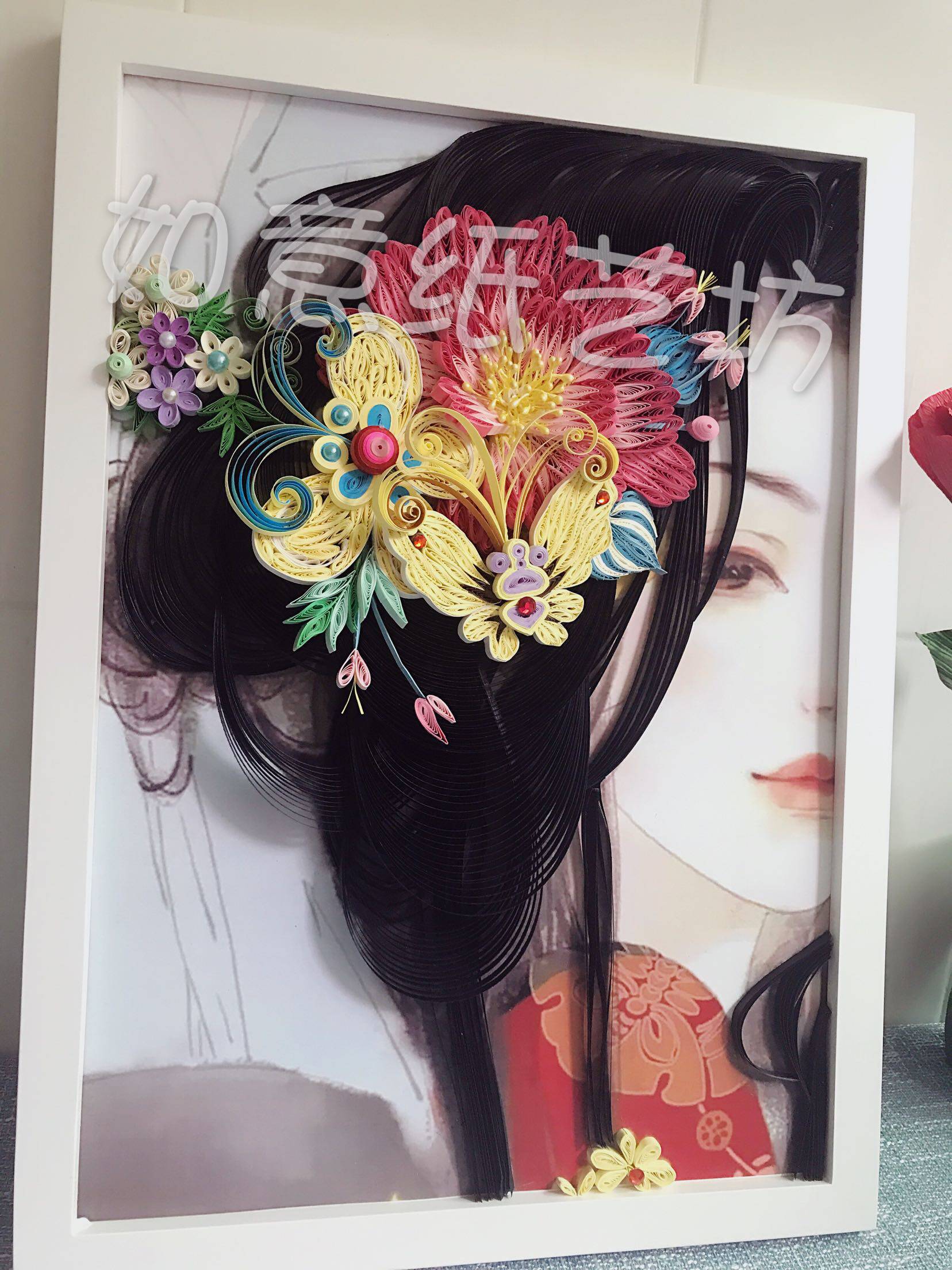 古风衍纸画成品人物材料原创立体装饰画新手手工折纸