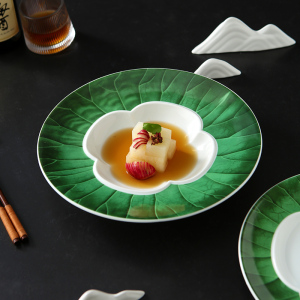 荷叶盘酒店会所餐具 创意中餐摆盘陶瓷特色中式餐厅盘子圆形深盘