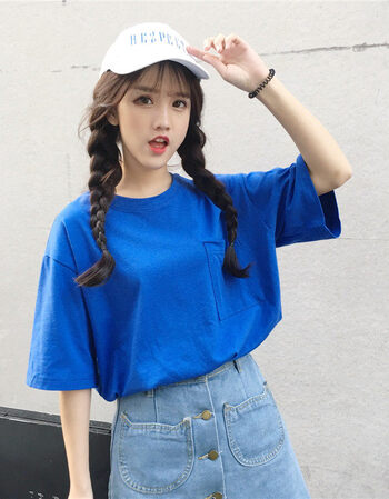 短袖t恤女夏季韩版学生百搭宽松ins网红同款中长款港味半袖上衣服 619