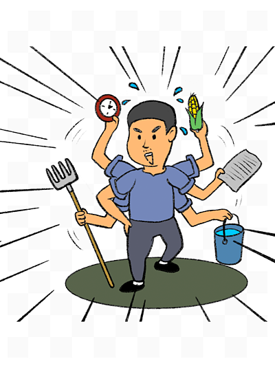 原创手绘人物忙碌手忙脚乱紧张辛苦卡通漫画