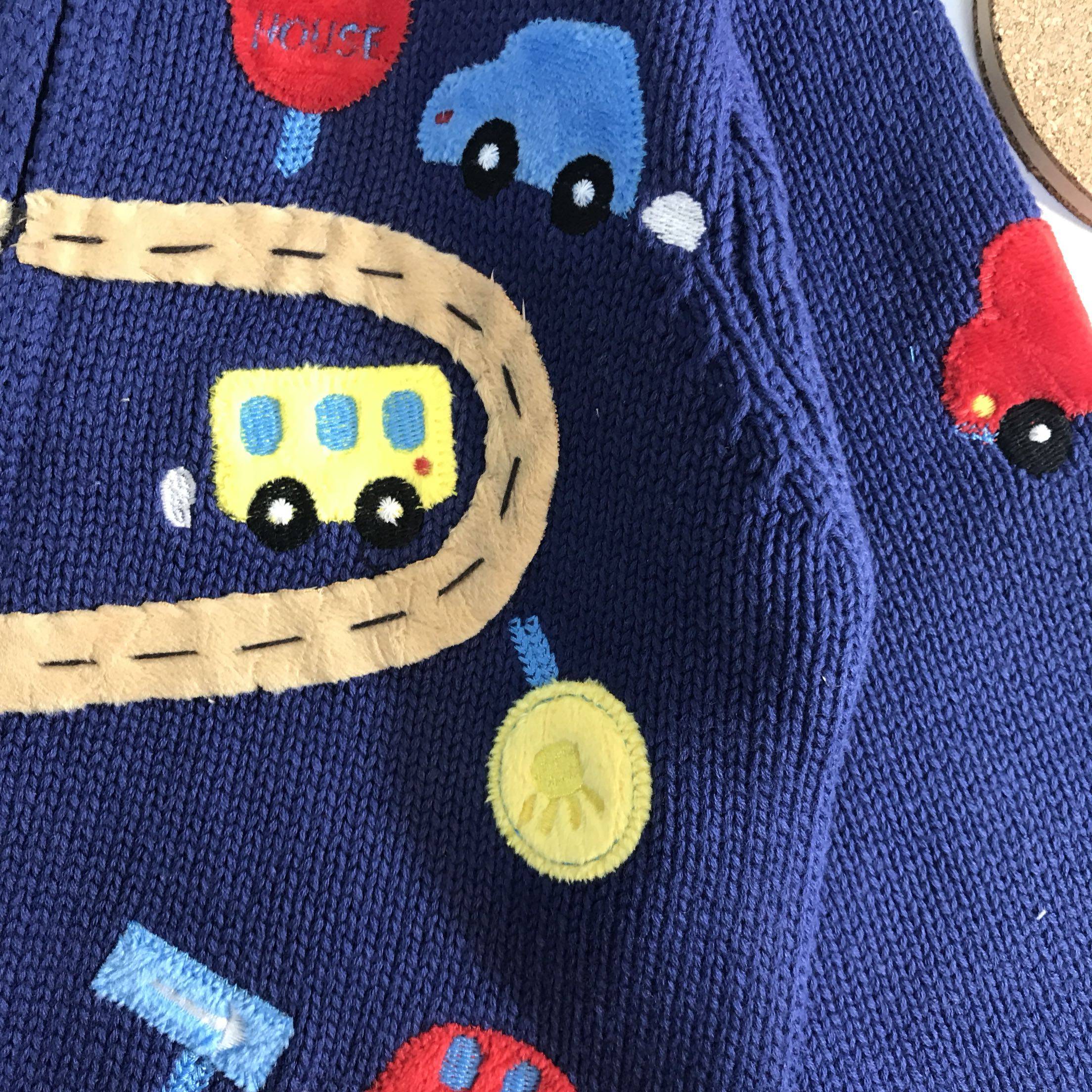 汽车毛衣外套男童刺绣图案拉链棉线小童开衫毛衣