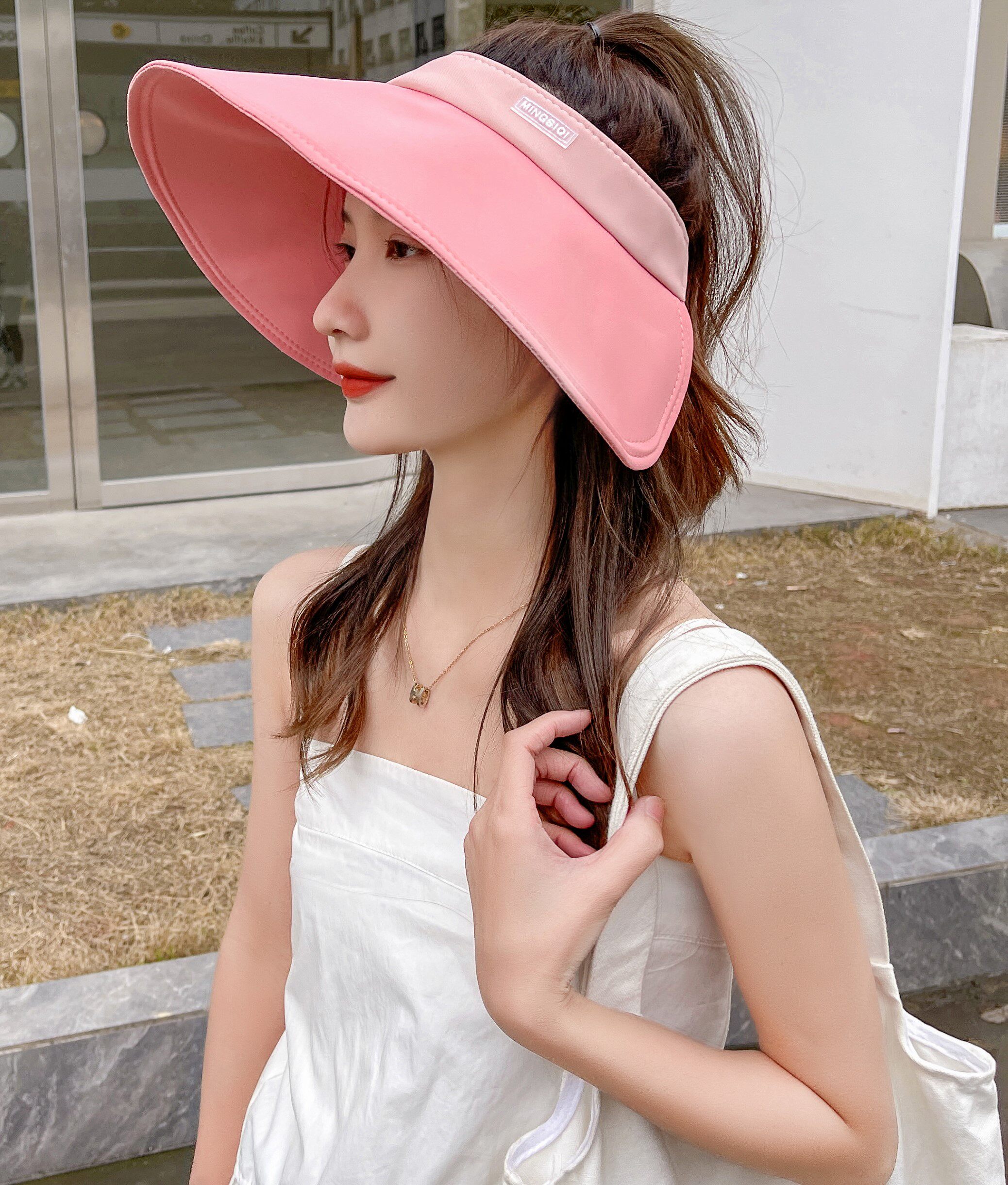 韩版潮时尚大帽檐遮脸空顶帽女士春夏季出游防晒遮阳帽可折叠—帽子