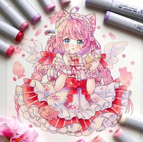 马克笔人物手绘少女心漫画女孩