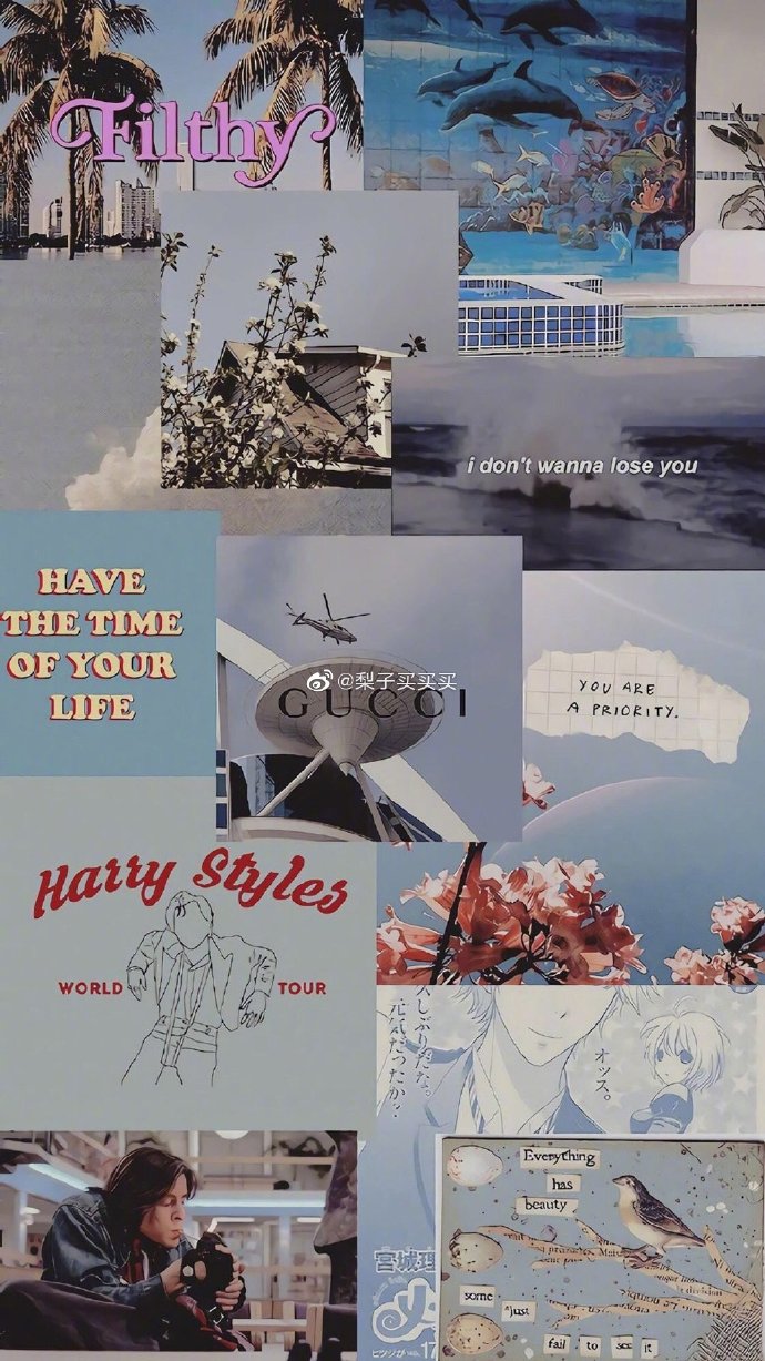 壁纸##ins风##拼贴#一切关于蓝色,是夏天. 来自梨子买买买 - 微博