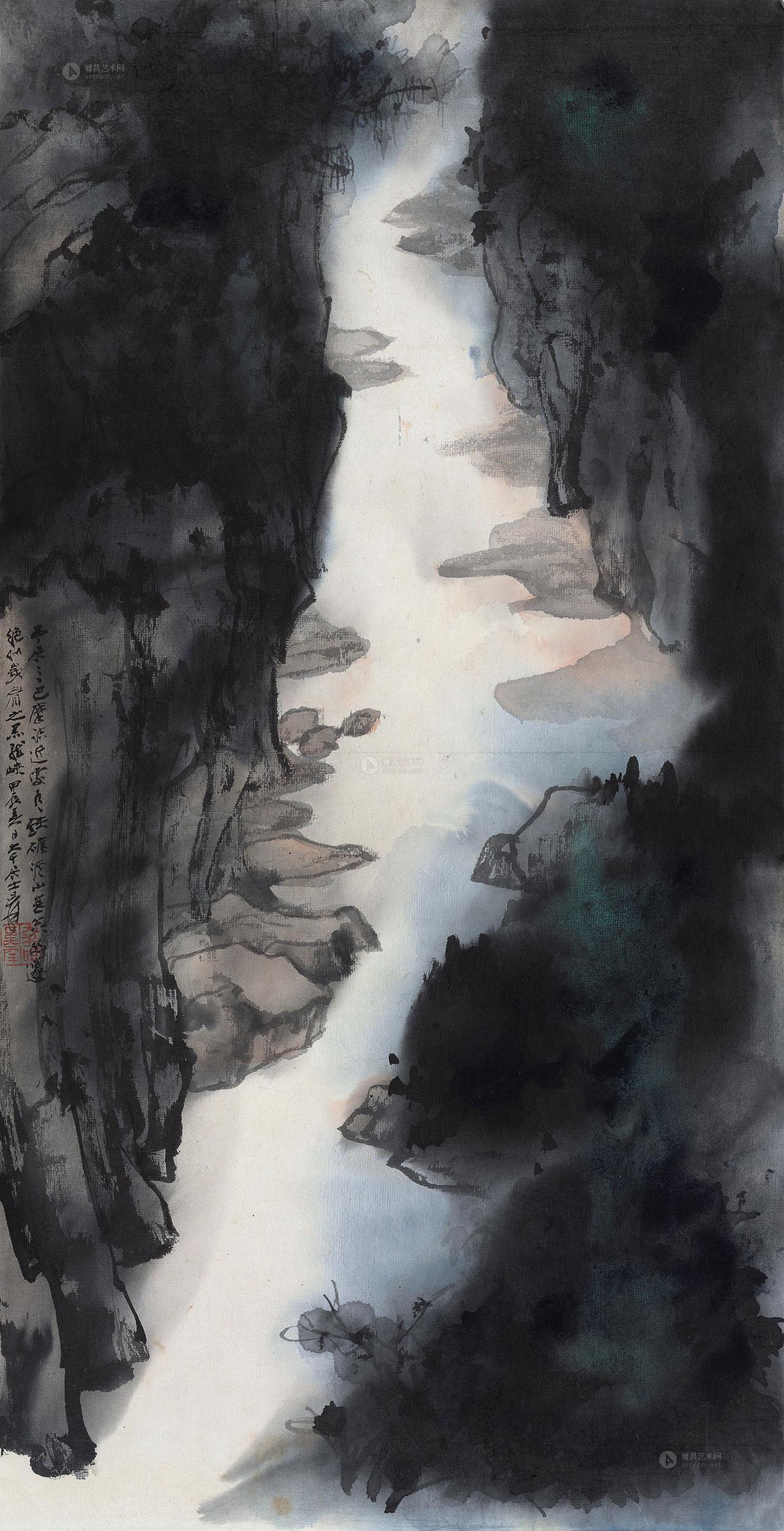 *0092 甲辰(1964)年作 幽谷图 镜片 设色纸本