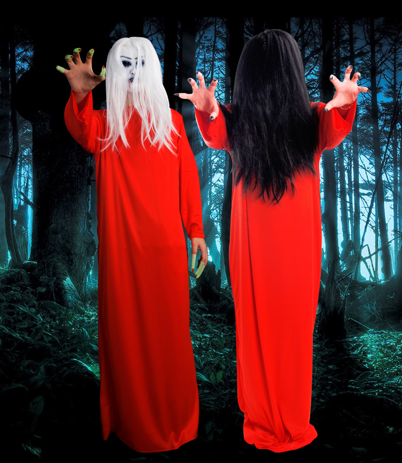 阁版僵尸服万圣节服装贞子cos服女鬼红衣僵尸服恐怖服饰鬼屋笔仙扮鬼