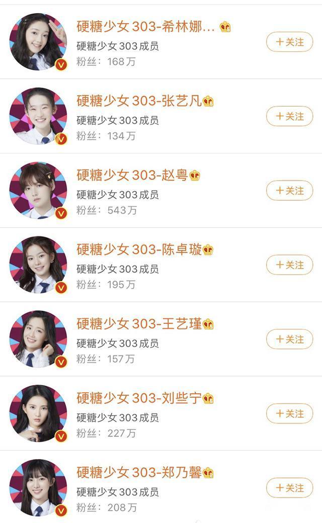 硬糖少女303微博粉丝排行榜,赵粤当之无愧第一名,而她却垫底