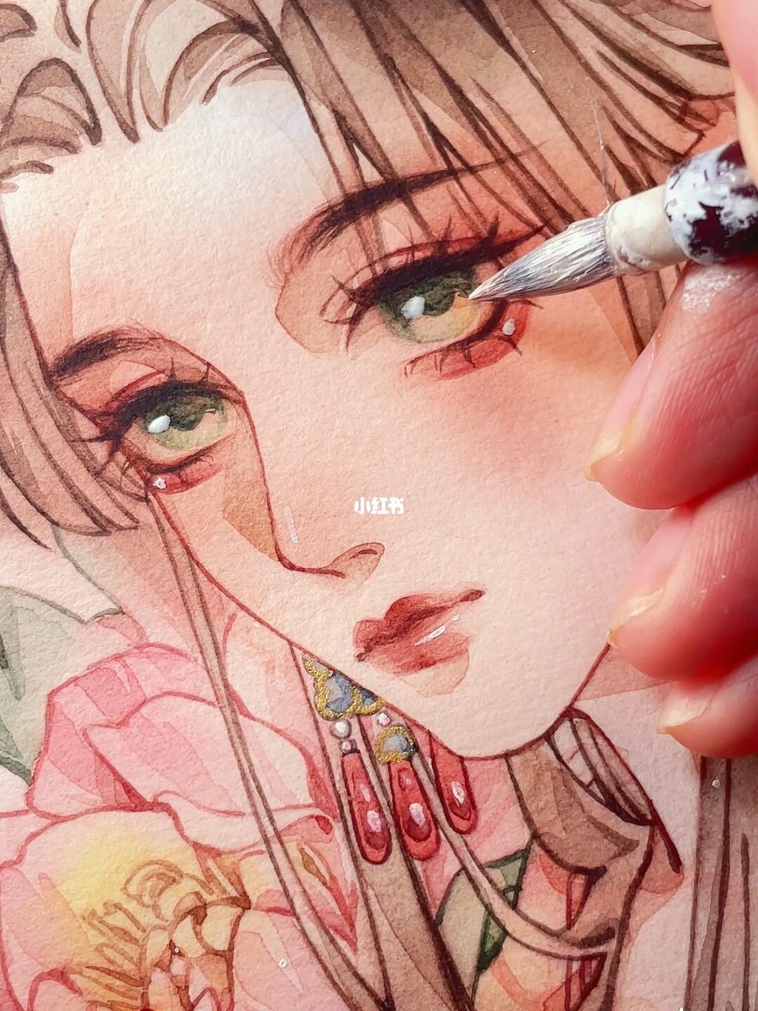 插画   #水彩   #手绘   #原创   #古风水彩美人   #芍药