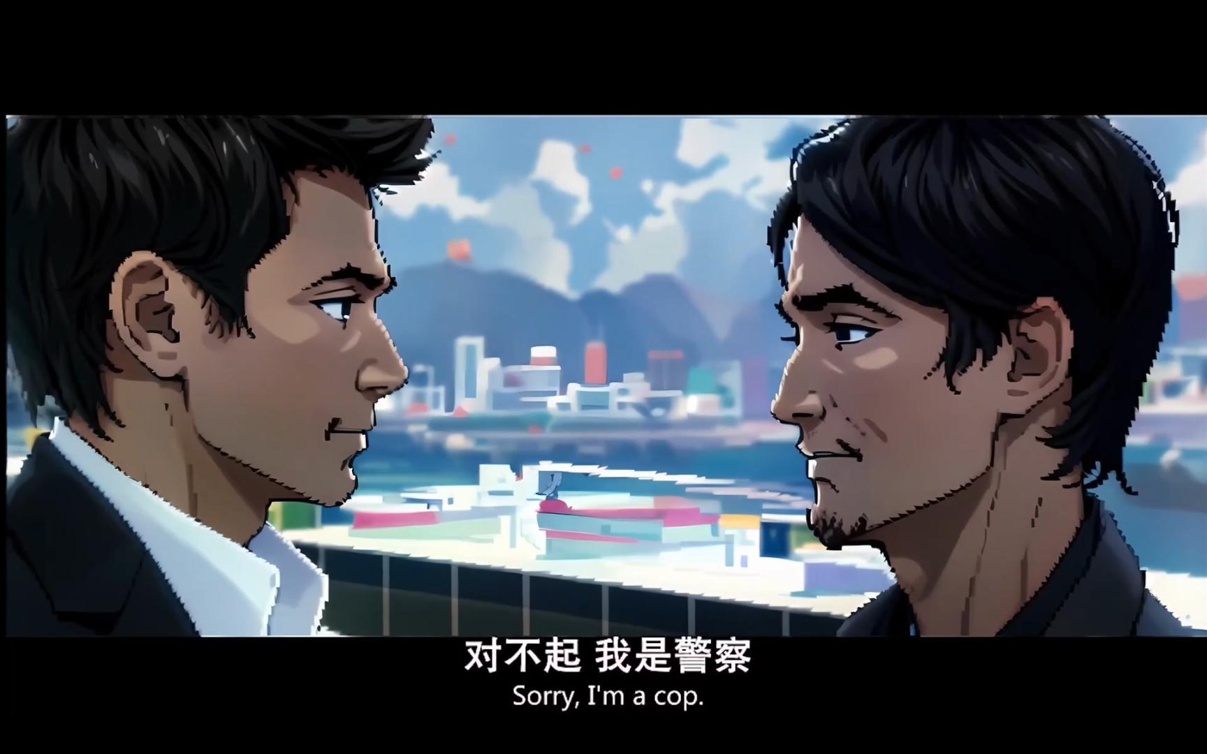 名场面《无间道》天台经典对话 |像素风格