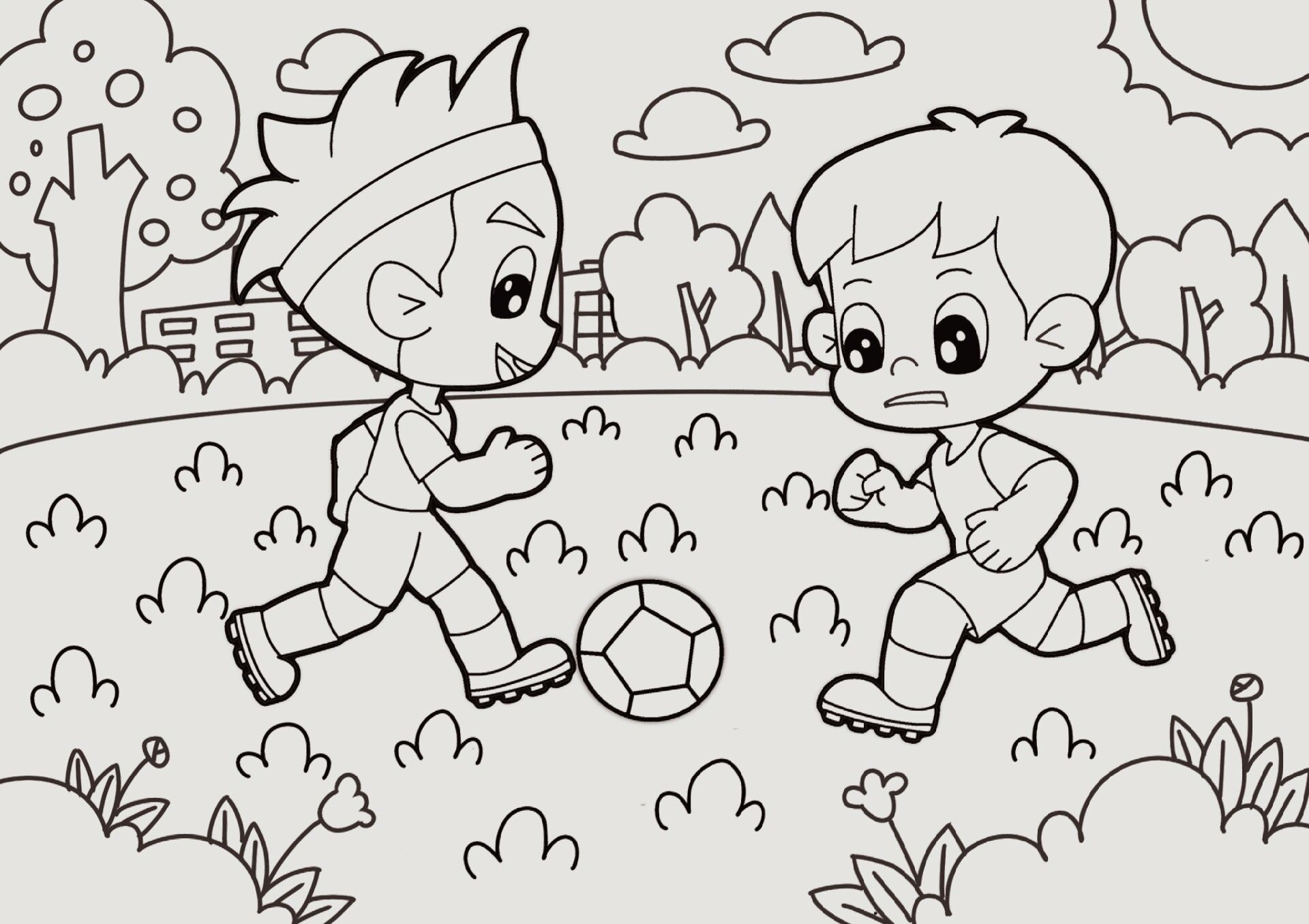 儿童主题画《踢足球》