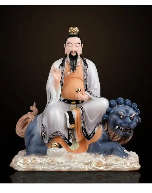 汉白玉太乙救苦天尊神像青华大帝太乙真人佛像带坐骑九头狮摆件博杉