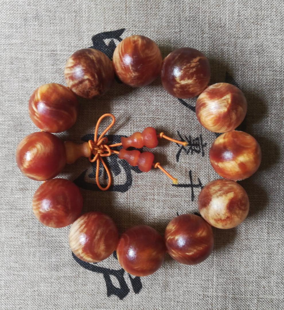 妙聚福明子琥珀木手串东北沉香满油全透瘤疤20闪电纹松明丁手链火烈纹