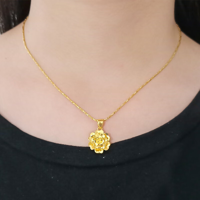 老凤凰黄金项链吊坠9999足金真金首饰玫瑰花坠子情人节礼物送情人花朵