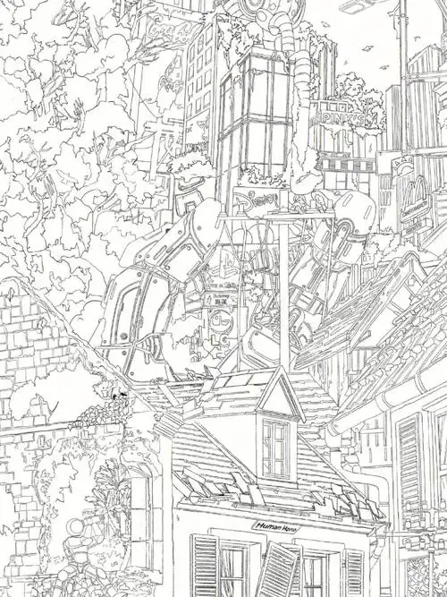 线稿插画奇幻异世界探险创意场景插画