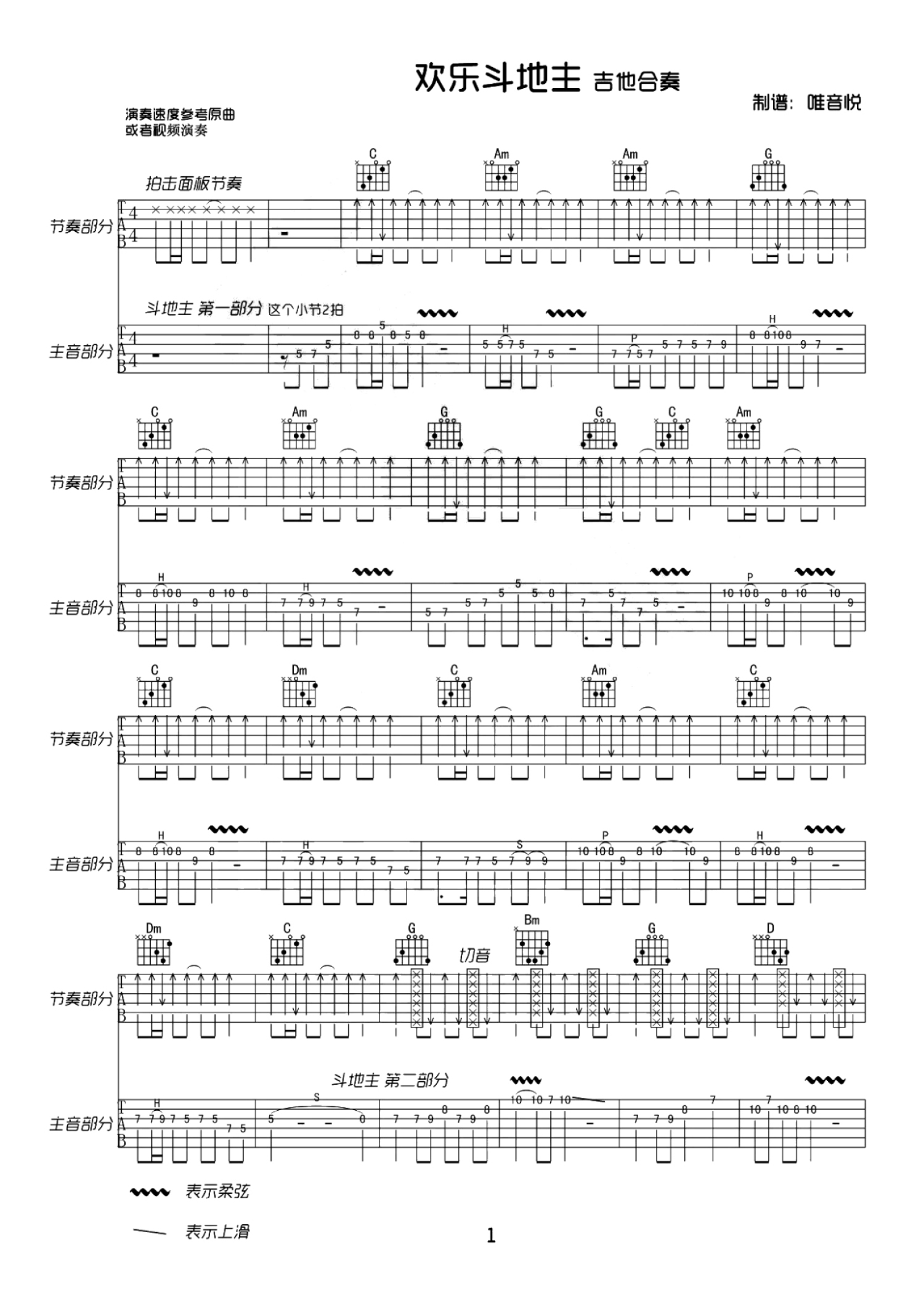 游戏音乐欢乐斗地主吉他谱吉他独奏谱