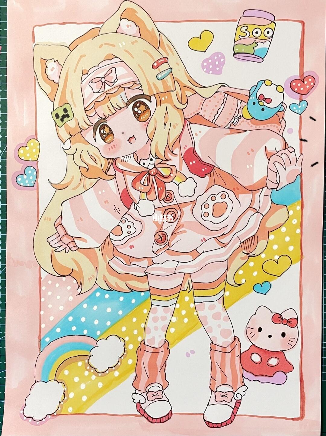 马克笔上色过程夏日少女加速版